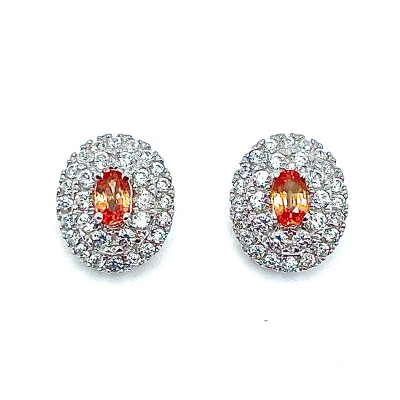 Sterling Silver Natural Padparadscha Sapphire & White Zircon Earrings - Picture 4 of 4